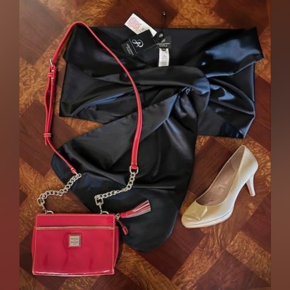 Adrianna Papell Black Satin Wrap
